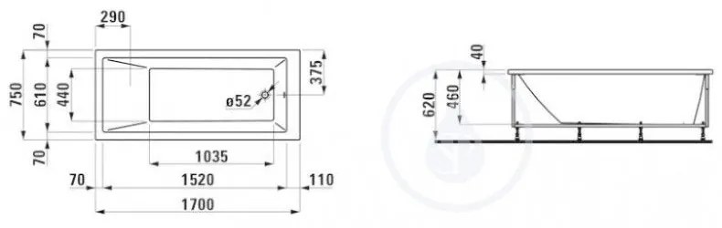 LAUFEN Pro Vaňa do ľavého rohu, 1700 mm x 750 mm, biela – s rámom, senzorové ovládanie, vzduchová a vodná masáž H2319560006451