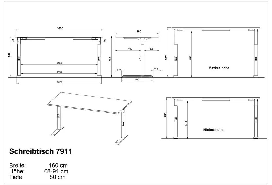 Polohovací pracovný stôl 200x240 cm Agenda – Germania