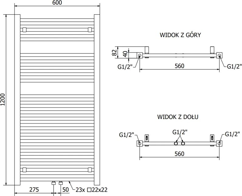 Mexen Pluton vykurovacie teleso 1200 x 600 mm, 718 W, čierna, W106-1200-600-00-70