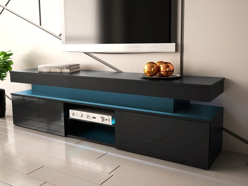 TV stolík/skrinka s LED osvetlením Lestirola 2D 190, Farba: biela / biely lesk