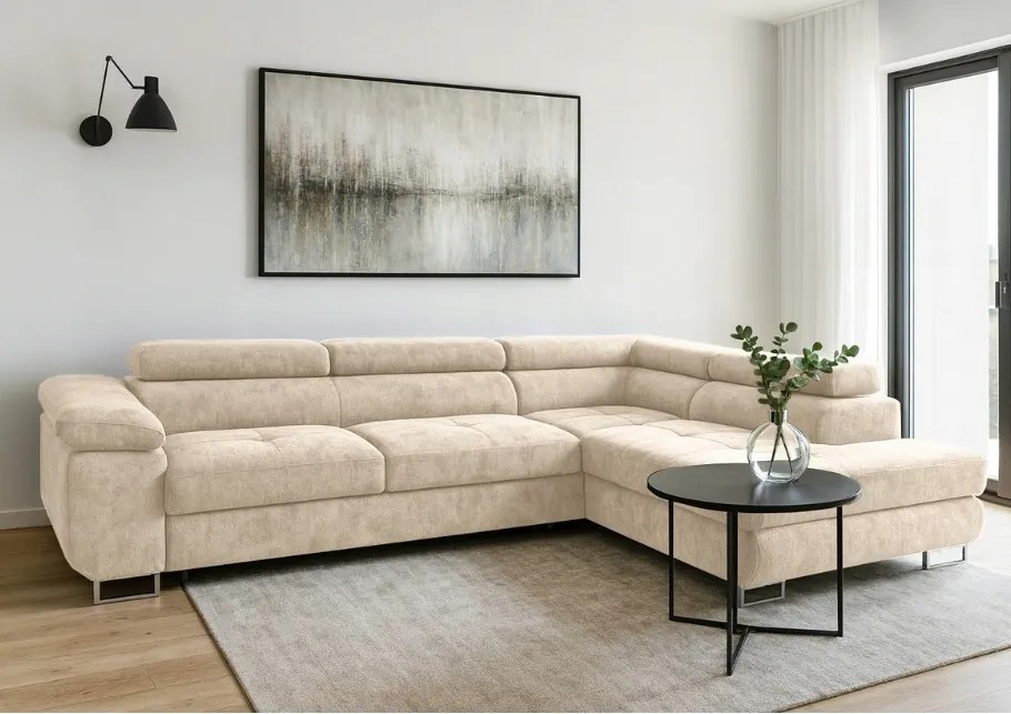 Pravý roh s funkciou spania Avesta s opierkami hlavy krémový ženil