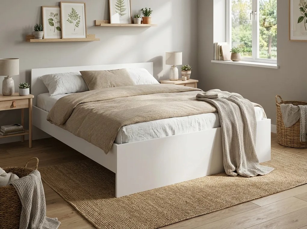 Posteľ ELISA 160 x 200 cm, biela Rošt: S latkovým roštom, Matrac: Matrac DELUXE 10 cm