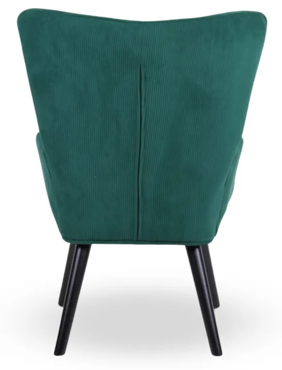 Kreslo ušiak CORDU + taburet — masív, manšestr, čierna / zelená