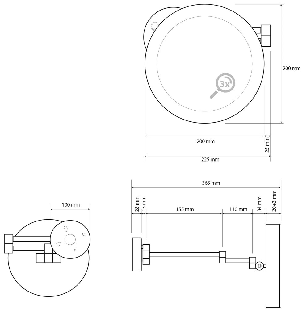 Sapho Sapho, X-ROUND BLACK závesné kozmetické zrkadlo LED, priemer 200mm, čierna, XR016B