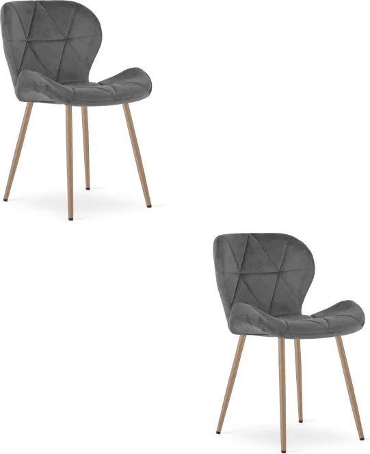 Set dvoch jedálenských stoličiek MANGO zamatové tmavosivé / hnedé nohy (2 ks)