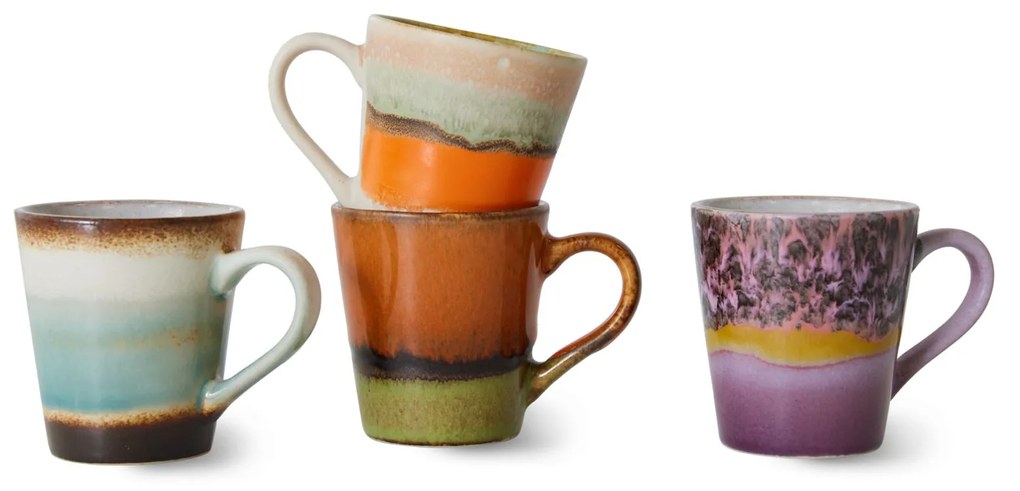 HK living Kameninový hrnček na espresso 70's Retro 80 ml – set 4 ks
