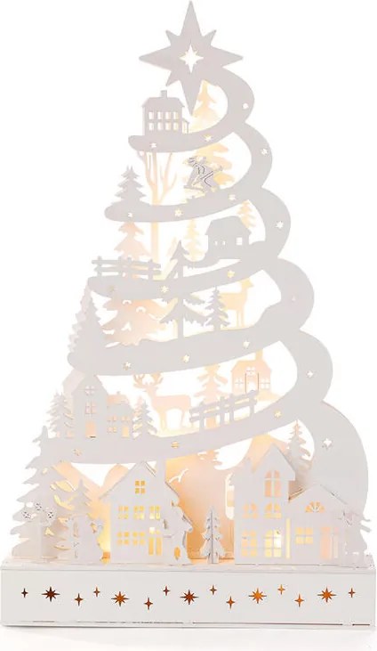 Drevená dekorácia STROM s LED 45 cm, biela