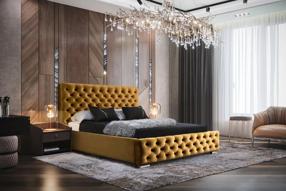 MANŽELSKÁ ČALÚNENÁ POSTEĽ BARON 200x200 S ROŠTOM CHESTERFIELD