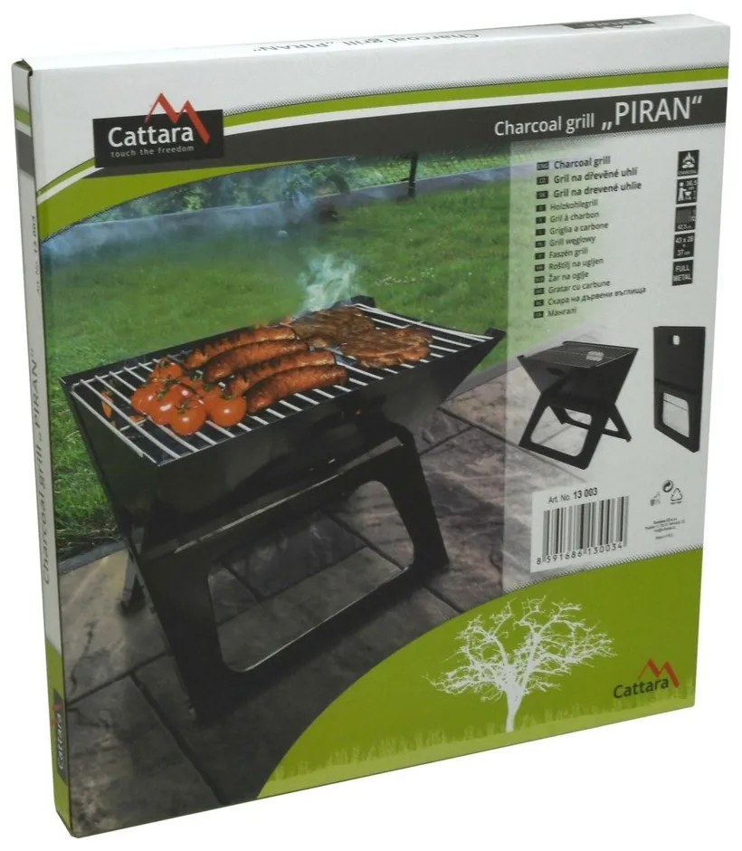Skladací čierny gril na drevené uhlie Cattara Piran