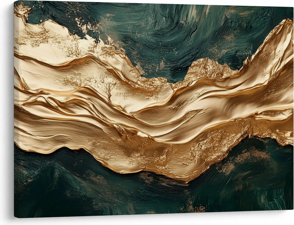 Obraz - Zelená abstrakcia so zlatom II. (70x50 cm)
