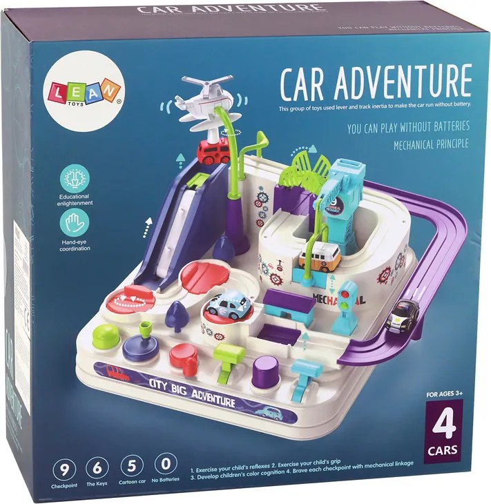 LEAN Toys Interaktívna sada prekážkových dráh pre autá Farebné