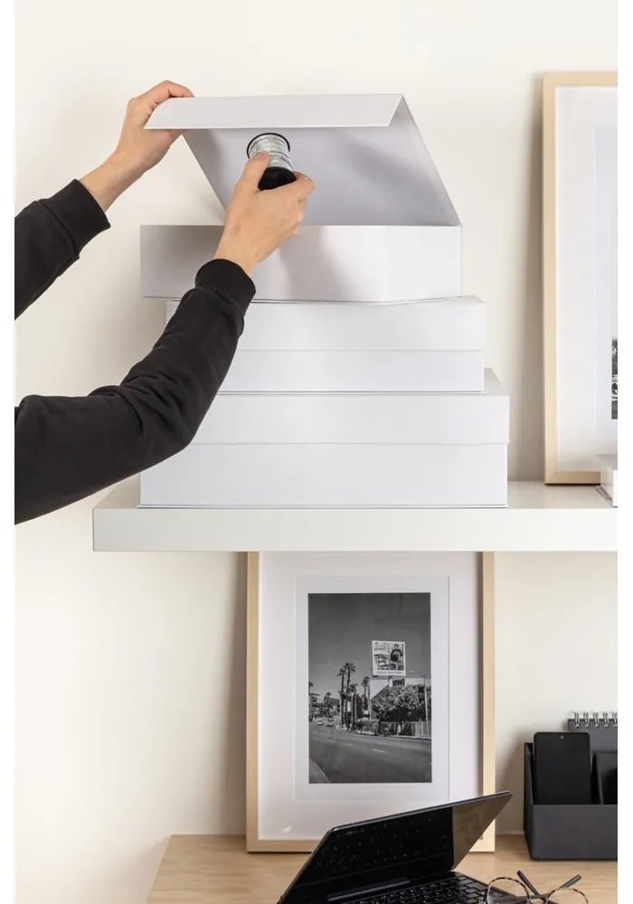 Biele kartónové úložné boxy v súprave 3 ks s vekom 42,5x29,5x13 cm Kian Paper Laminate – Bigso