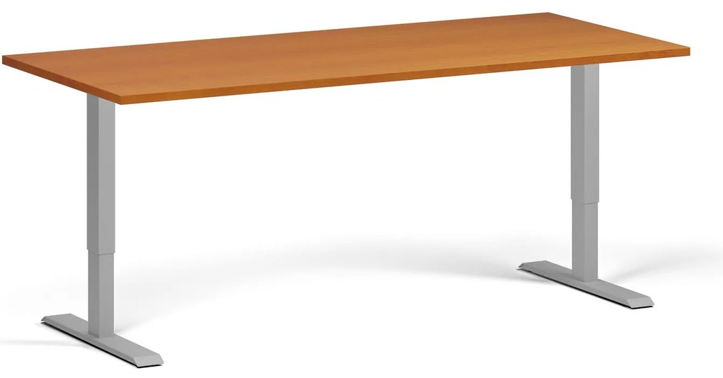 Výškovo nastaviteľný stôl, 180x80 cm, 2 motory, sivá podnož, čerešňa