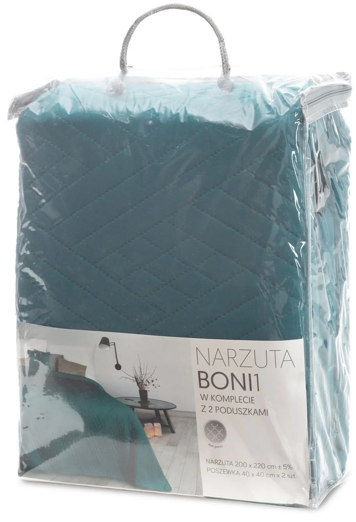 EUROFIRANY SADA PREHOZ NA POSTEĽ + OBLIEČKA NA VANKÚŠ BONI1 200X220 CM, 2 KS 40X40 CM TMAVOTYRKYSOVÁ