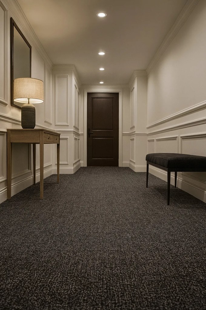 Koberec metráž Mammut 8029 čierny, na mieru, šíře 4m, šedá, ab (mriežka), chodba / predsieň, Timzo