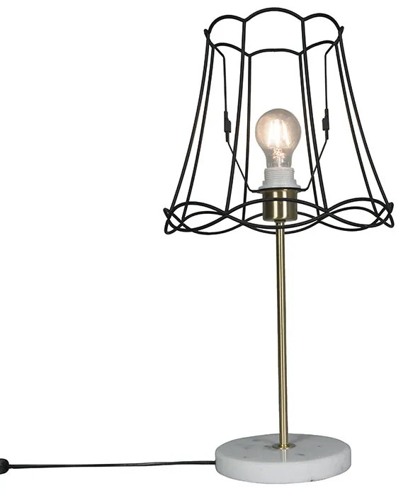 Retro stolová lampa mosadz s rámom Granny čierny 30 cm - Kaso