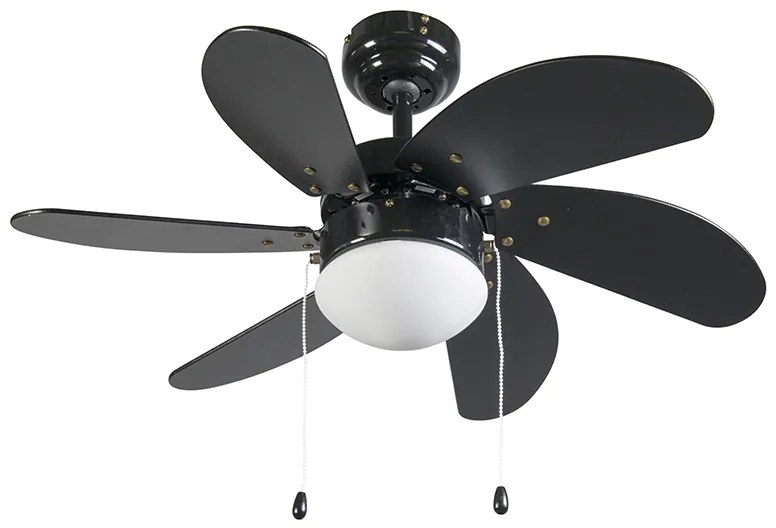 Stropný ventilátor čierny s drevenou potlačou 80 cm s ťahovým spínačom - Fresh