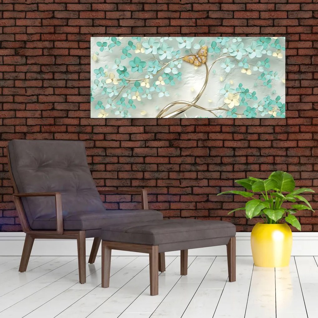 Obraz kvety s motýľmi (120x50 cm)