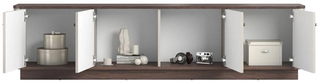 TV skrinka Vespera 4D 187 cm na sokli - kašmírová / orech / zlatá