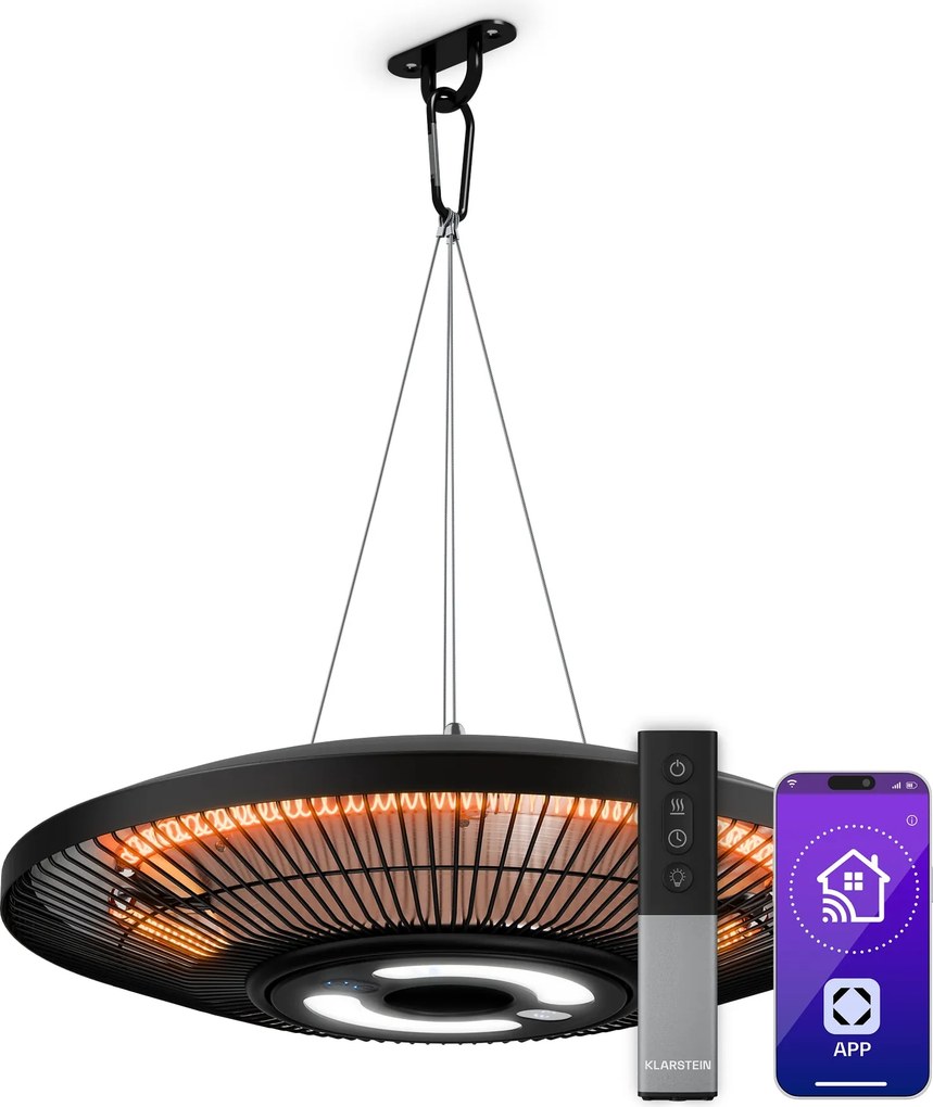 Klarstein LumiHeat infračervené stropné vykurovanie | 2000 W | 15 m² | LED svetlo | 42 cm x 42 cm
