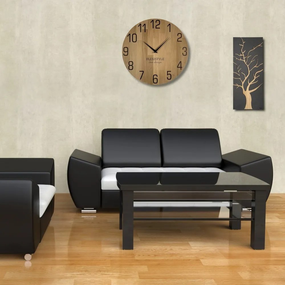 Luxusné drevené hodiny vo farbe dub 30 cm