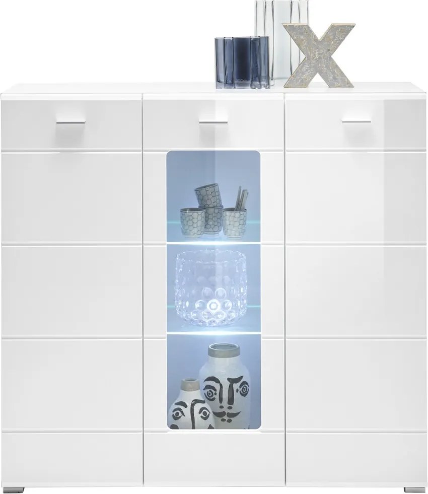 Vysoká komoda s presklením Enrique, biela lesk