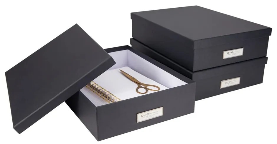 Tmavosivý úložný box s menovkou na dokumenty Bigso Box of Sweden Oskar, veľkosť A4