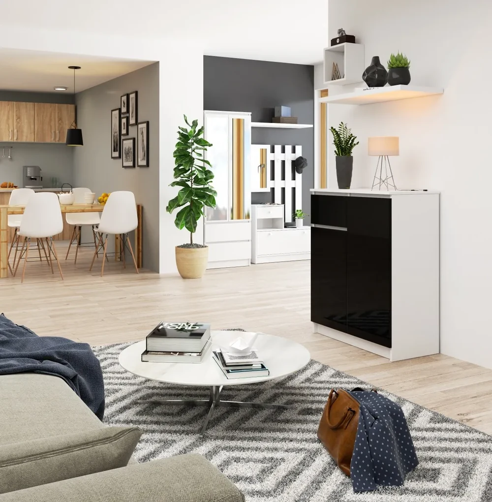 Komoda Kiara 80 cm 2 skrinky a 1 zásuvka biela/čierna