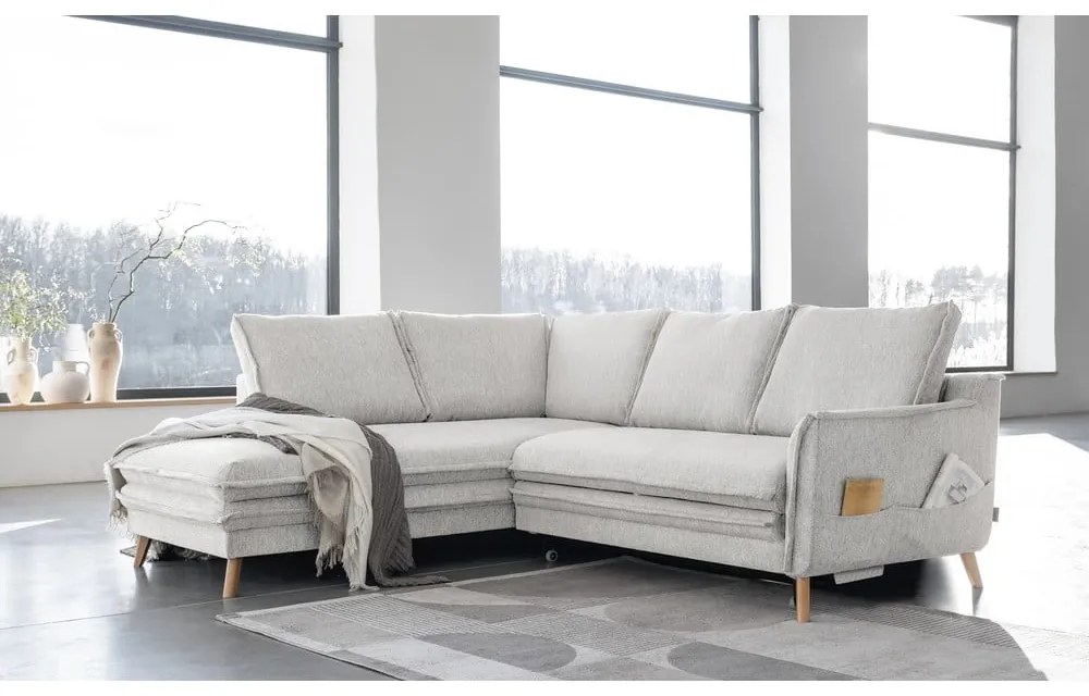 Béžová rozkladacia rohová pohovka (ľavý roh) Charming Charlie – Miuform