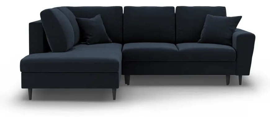 Tmavomodrá zamatová rozkladacia/s úložným priestorom rohová pohovka (ľavý roh/do L) Kyoto – Cosmopolitan Design