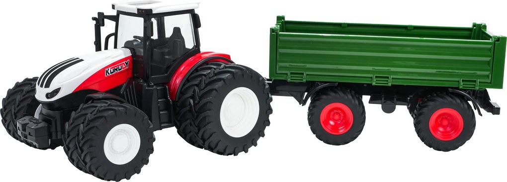 Ramiz Červený R/C traktor so zeleným prívesom