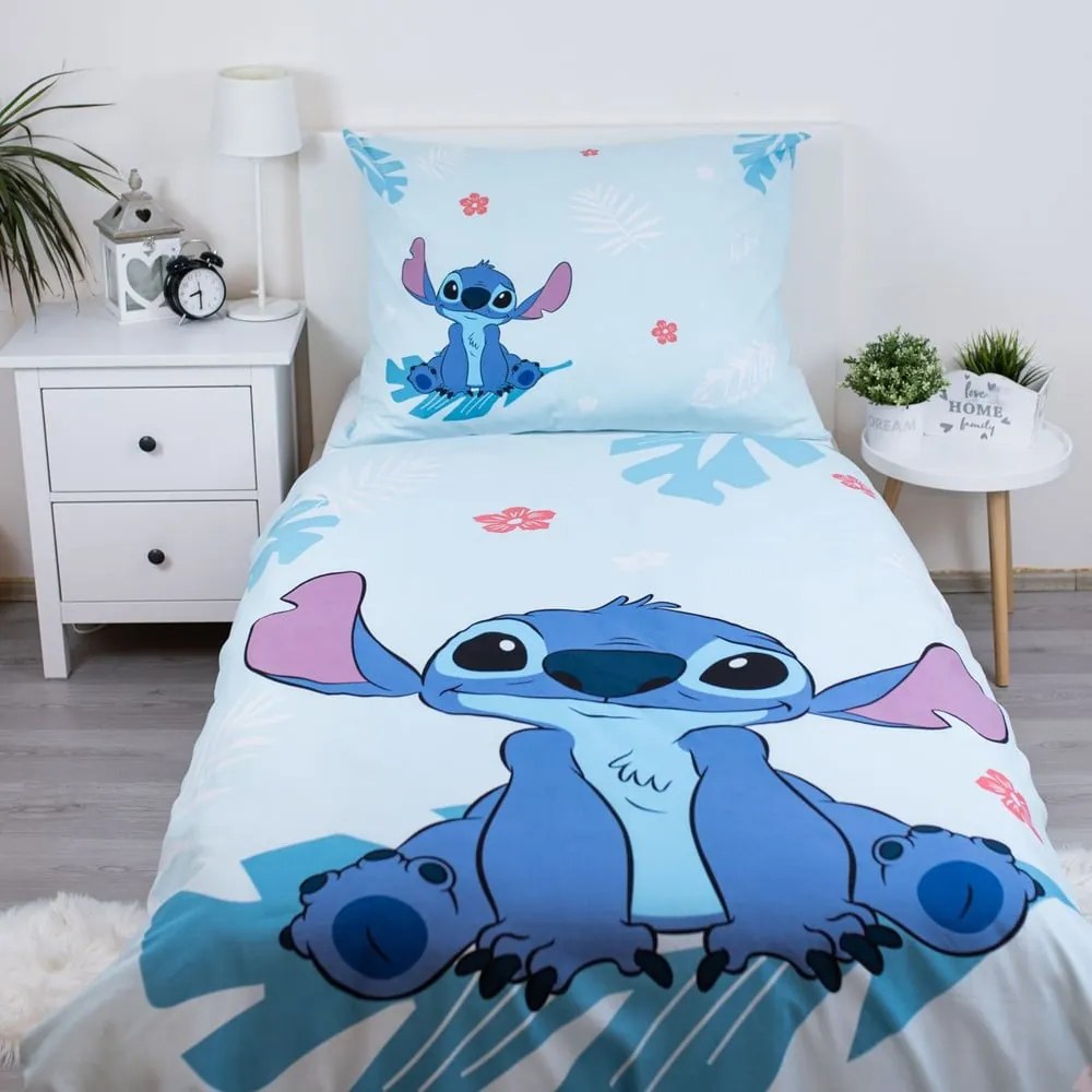 Modré bavlnené detské obliečky na jednolôžko 140x200 cm Lilo and Stitch "Blue" – Jerry Fabrics