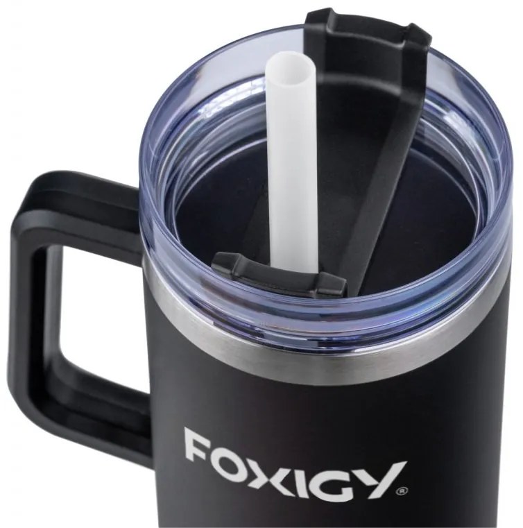 Foxigy Termohrnček do auta so slamkou 1200 ml Black