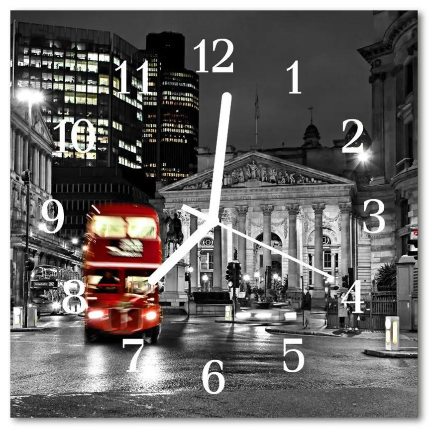 Sklenené hodiny štvorcové Autobus v londýne 30x30 cm