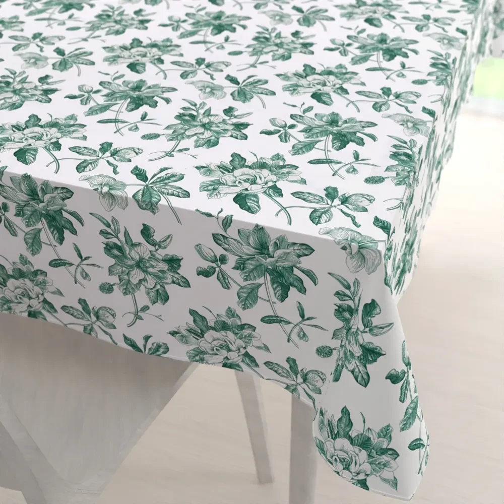 Biante Teflónový obdĺžnikový obrus TF-091 Zelené kvety na bielom 120x180 cm