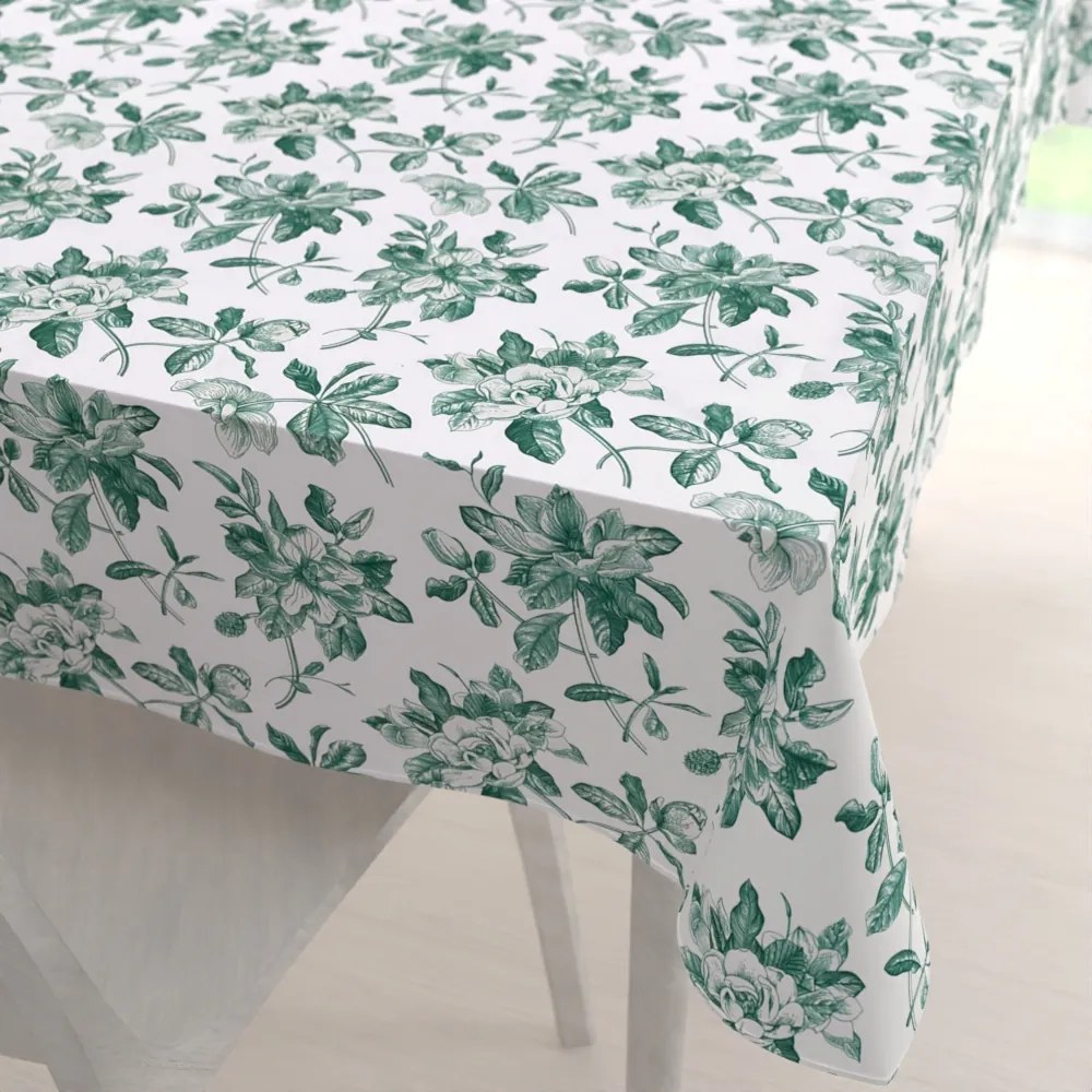 Biante Teflónový obdĺžnikový obrus TF-091 Zelené kvety na bielom 50x100 cm