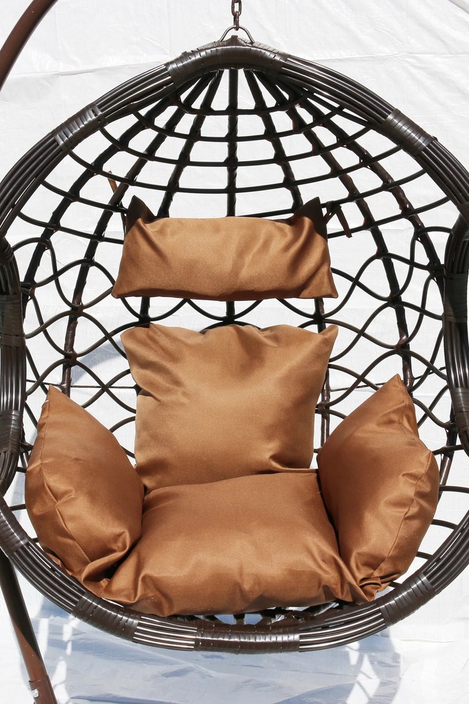 Závesné kreslo 03 hnedé s hnedou poduškou