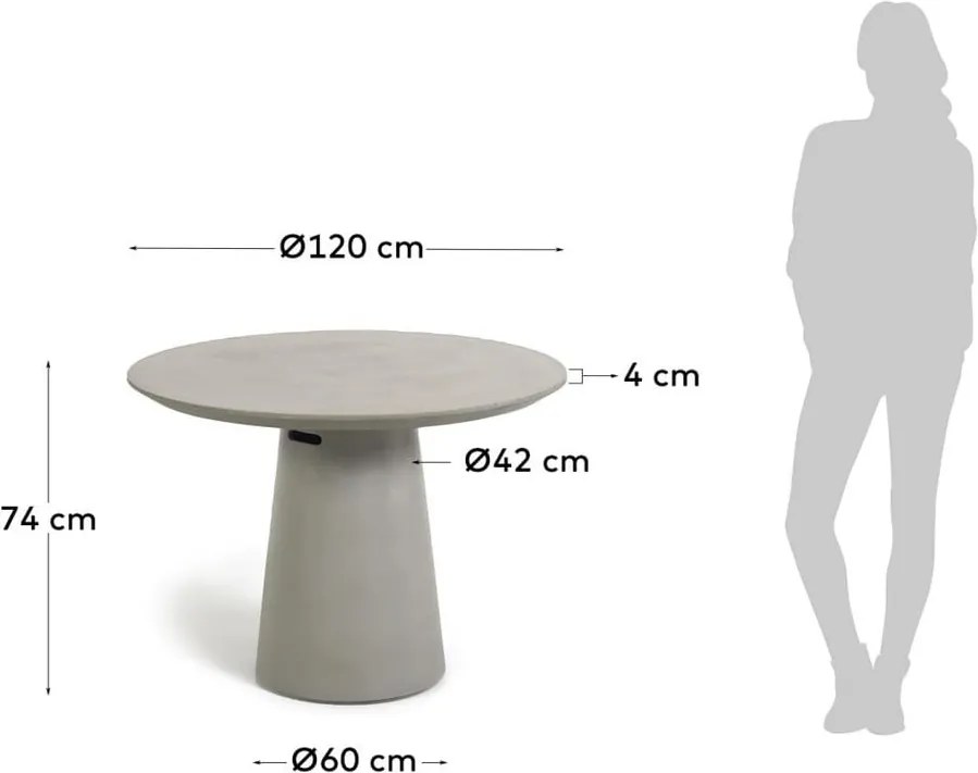 Betónový vonkajší jedálenský stôl Kave Home Itai, ⌀ 120 cm