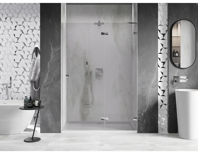 Mexen, Mexen Lunar L sklápacie pravé sprchové dvere 140 cm, transparentné, chróm - 834L-140-000-01-00-P