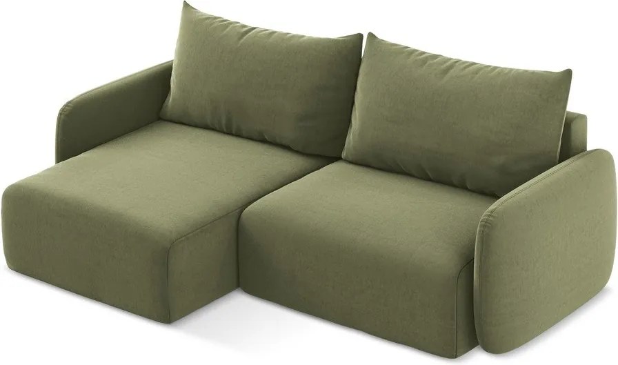 Zelená zamatová rozkladacia/s úložným priestorom rohová pohovka (ľavý roh/s leňoškou) Kalena – Makamii