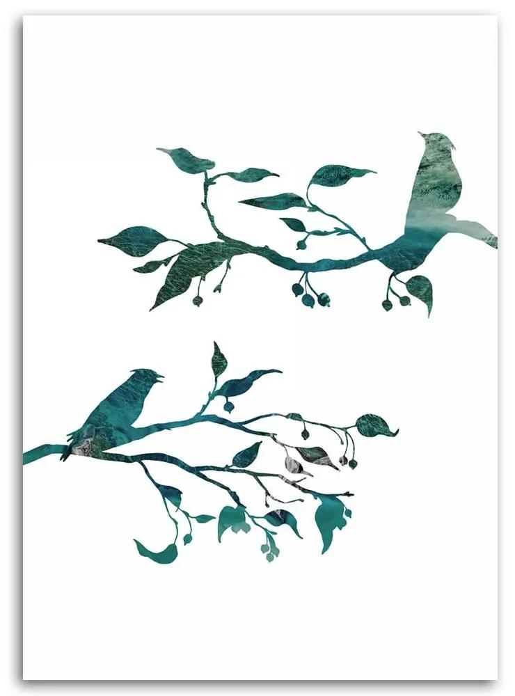 Obraz na plátně Ptáci na větvích příroda - 80x120 cm