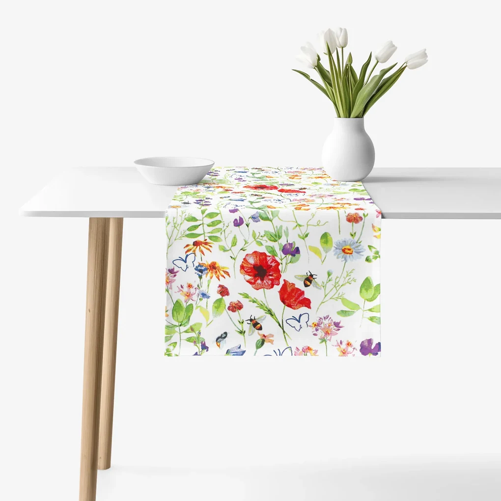 Goldea behúň na stôl 100% bavlnené plátno - svieža letná lúka 35x140 cm