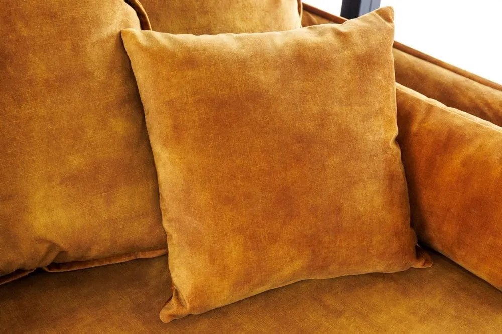 Invicta Interior - Pohovka 3-miestna HEAVEN 210 cm, zamat, odnímateľný poťah, horčicovo žltá