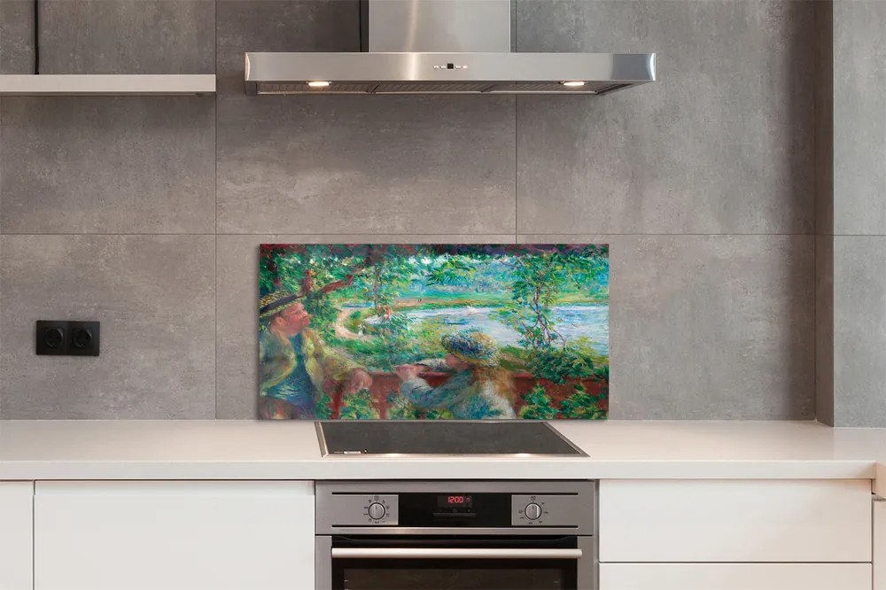 Sklenený obklad do kuchyne Art stretnutie pri jazere 100x50 cm