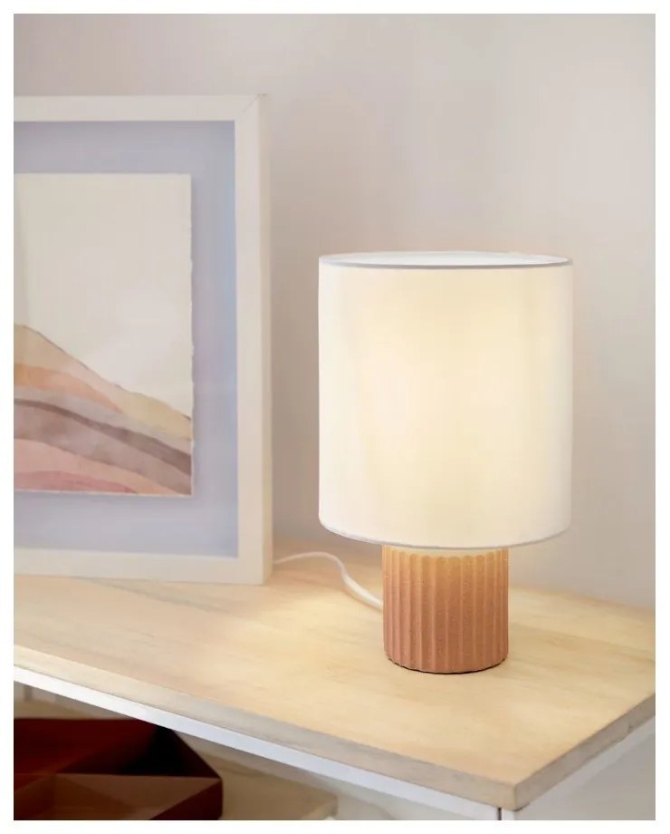 Stolová lampa s textilným tienidlom v bielo-prírodnej farbe (výška 28 cm) Eshe - Kave Home