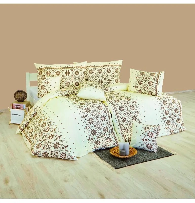 Obliečky bavlnené Etno krémovo-hnedé EMI, Štandardný set jednolôžko obsahuje 1x 140x200 + 1x 70x90