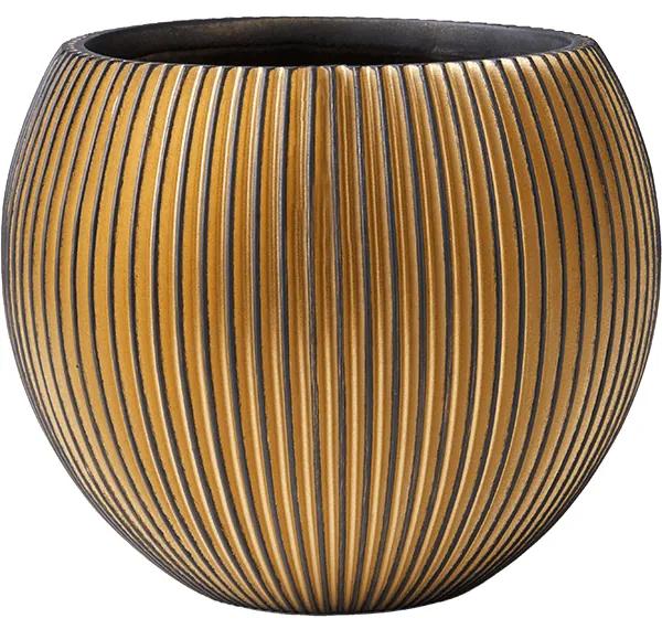Kvetináč Capi Nature Groove vase ball čierny zlatý 13x10 cm