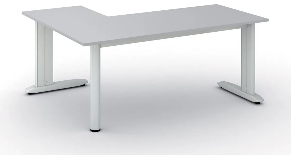 Rohový kancelársky písací stôl PRIMO FLEXIBLE, 1800 x 1400 mm, sivá