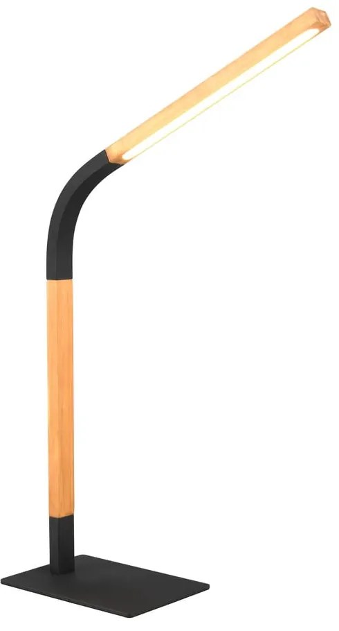 LED stmievateľná stolová lampa v čiernej a prírodnej farbe s dreveným tienidlom (výška 73,5 cm) Norris – Trio