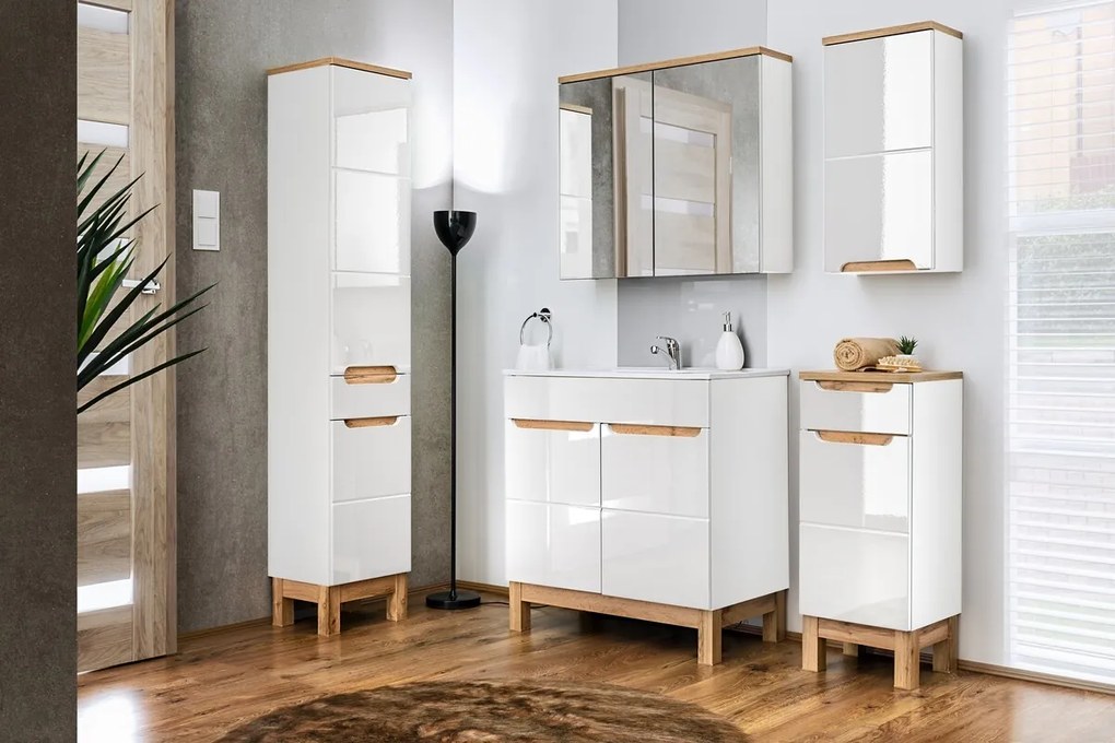 Kúpeľňová skrinka Bali 800 2D 1S biela/dub votan